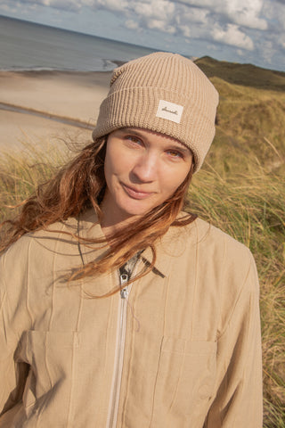 Beige recycled cotton beanie