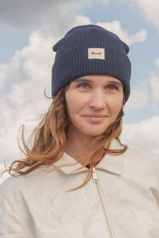 Deep blue recycled cotton beanie