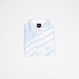 Light blue funky stripes upcycled shirt