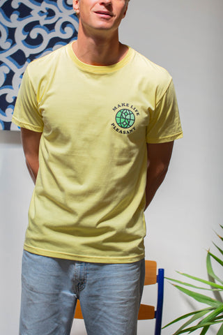 Make life Pleasant light yellow tee