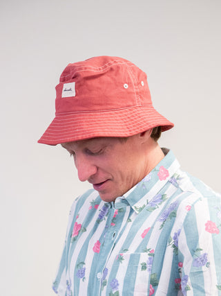 Retro red upcycled bucket hat