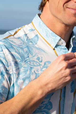 Blue hibiscus upcycled shirt