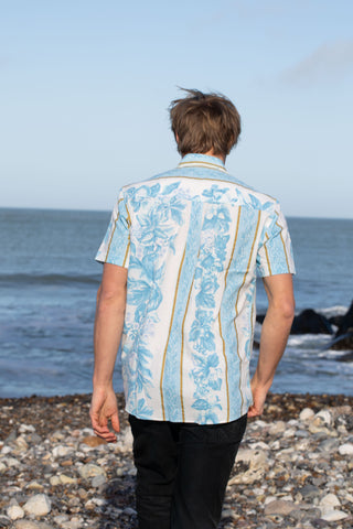 Blue hibiscus upcycled shirt