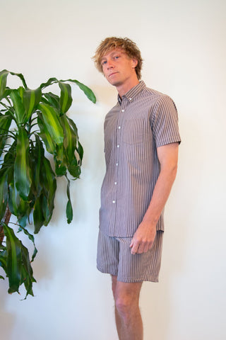 Upcycled brown stripes shorts