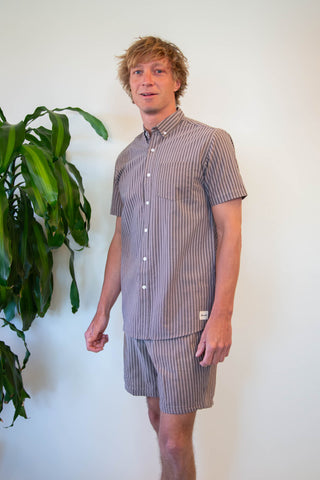 Upcycled brown stripes shirt