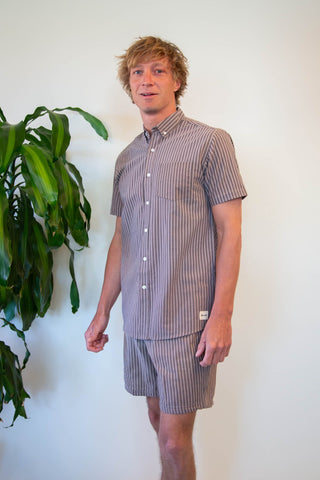 Upcycled brown stripes shorts