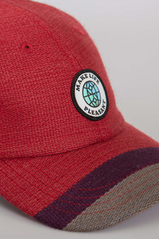 Red curtain upcycled cap