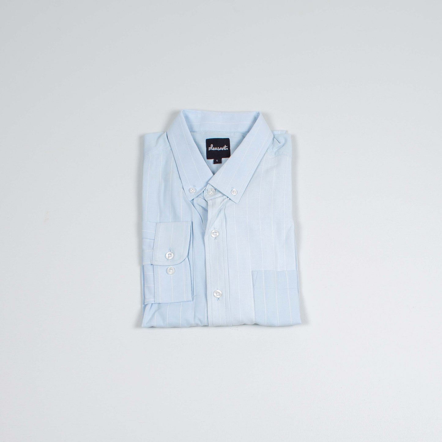 Light blue pin striped upcycled shirt