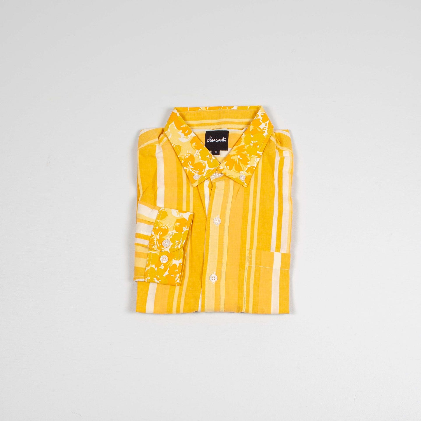 Yellow striped floral upcycled shirt