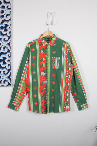 Whimsical cartoon green upcycled long sleeve shirt