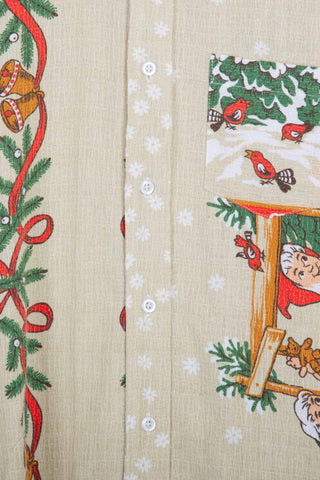 Beige christmas goblins upcycled long sleeve shirt