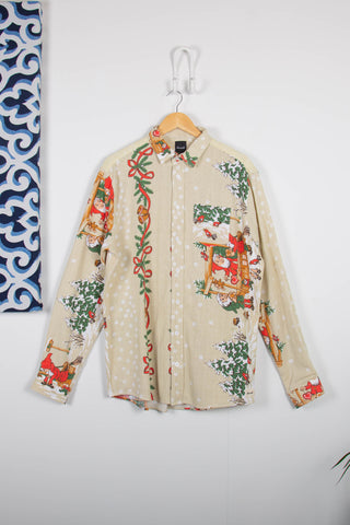 Beige christmas goblins upcycled long sleeve shirt