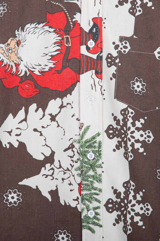 Santa motif patchwork multicolor upcycled long sleeve shirt