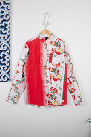 Elf print red upcycled long sleeve shirt