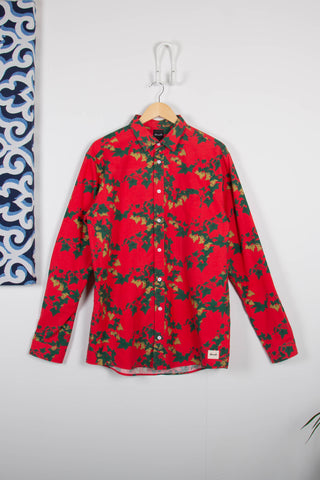 Holly leaf red upcycled long sleeve shirt