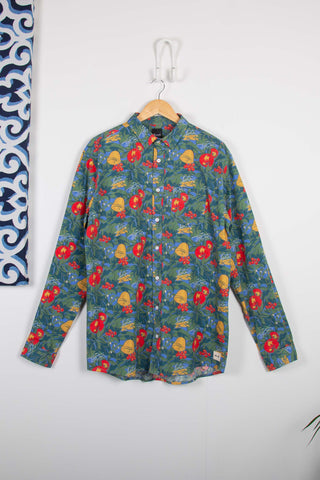 Botanical green upcycled long sleeve shirt