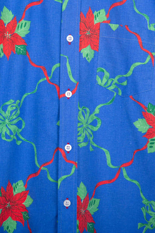 Floral lattice blue upcycled long sleeve shirt