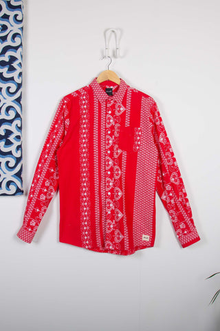 Bandana heart striped red upcycled long sleeve shirt