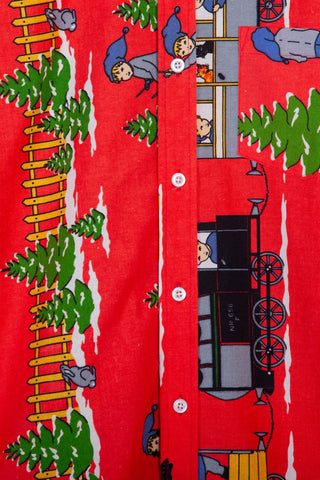 Cartoon train red upcycled long sleeve shirt