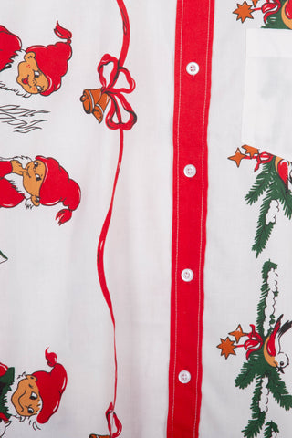 Festive cartoon white upcycled long sleeve shirt