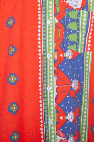 Festive Santa-print red upcycled long sleeve shirt
