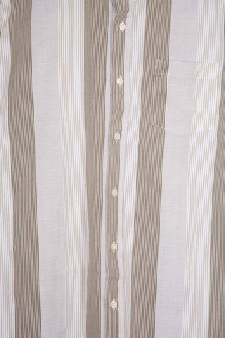 Stylish beige stripe upcycled long sleeve shirt