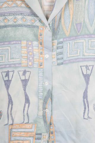 Flowing patterned blue upcycled bali shirt