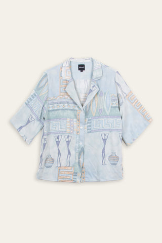 Flowing patterned blue upcycled bali shirt
