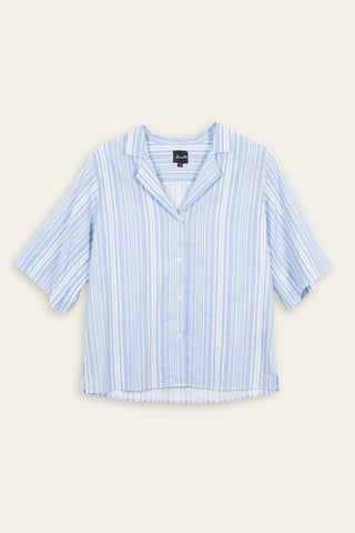 Light striped blue upcycled bali shirt