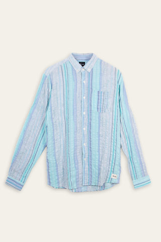 Textured light blue upcycled long sleeve shirt