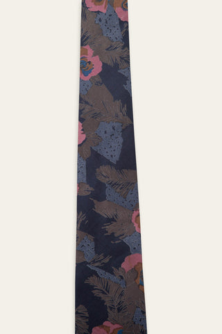 Muted floral navy recycled tie