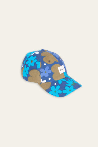 Retro floral blue upcycled cap
