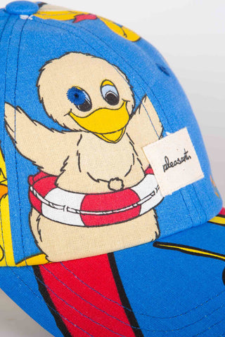 Playful blue upcycled cap