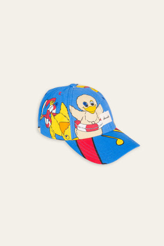 Playful blue upcycled cap