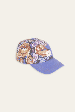 Playful floral blue upcycled cap