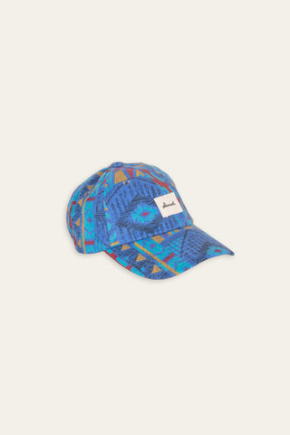 Vibrant blue geometric upcycled cap