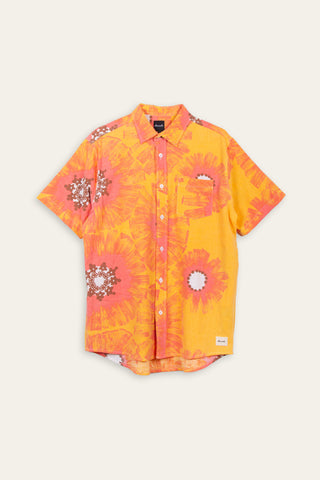 Radiant orange floral upcycled skjorte