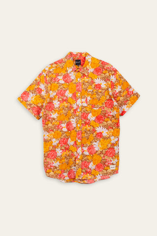 Cheerful orange floral upcycled skjorte
