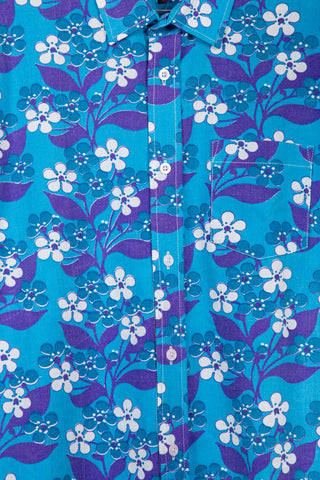 Vivid turquoise floral upcycled skjorte