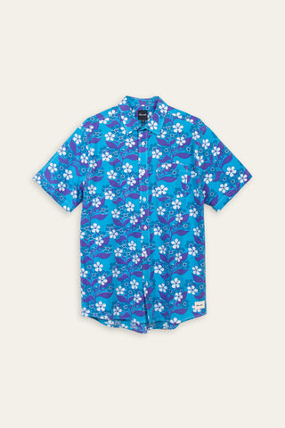 Vivid turquoise floral upcycled skjorte