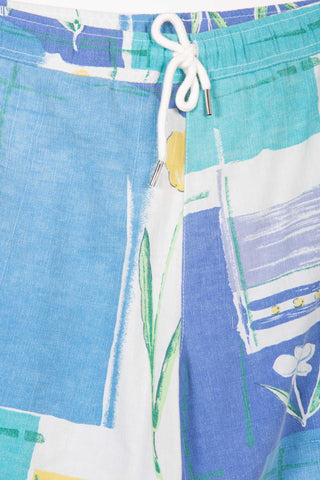 Vibrant blue patterned upcycled shorts