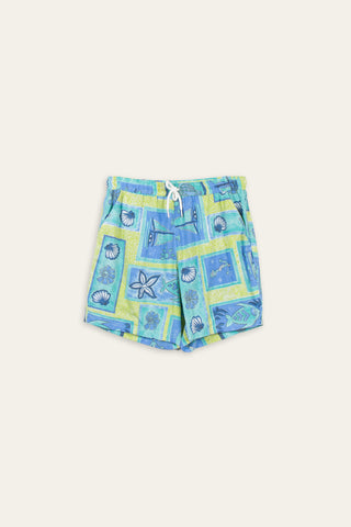 Bright blue patterned upcycled shorts