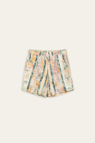 Artistic beige patterned upcycled shorts