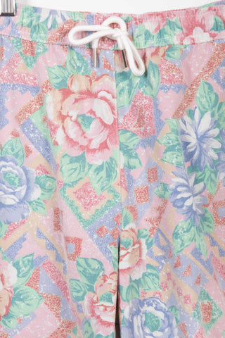 Vibrant pink floral upcycled shorts