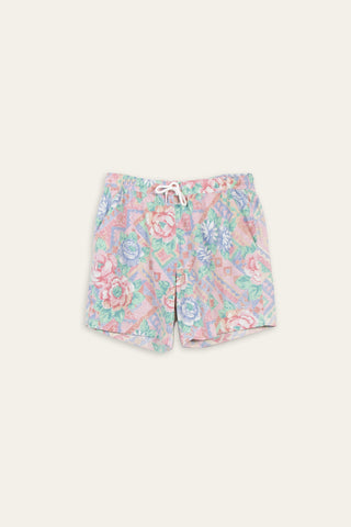 Vibrant pink floral upcycled shorts