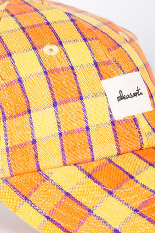 Bright yellow checked upcycled cap