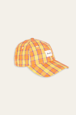 Bright yellow checked upcycled cap