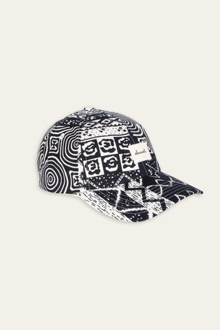 Striking black and white upcycled cap