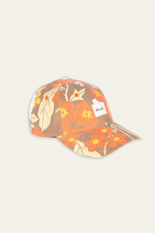 Vibrant brown floral upcycled cap