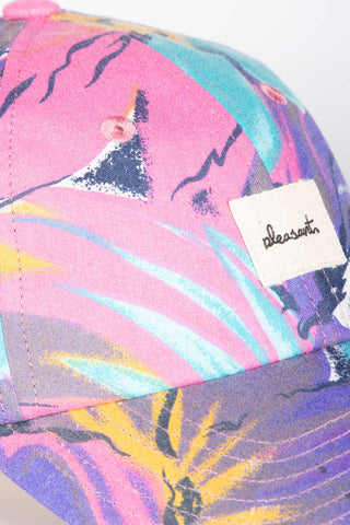 Bold pink floral upcycled cap